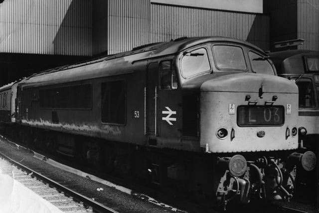 This sleek engine in Leeds City Station was one of the latest Peak class type diesels which speed to London. It was named The Royal Tank Regiment.