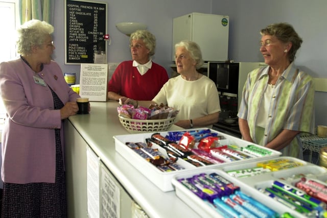 Barbara Lee MBE, left, talks to her colleagues at the Westmoreland outpatients unit tea bar at Cookridge Hospital which was threatened with closure. Pictured, from left, are Barbara Lee MBE, Eileen Hall, Connie Lightfoot and Jean Hall.
