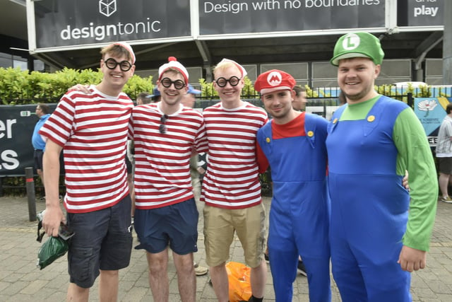 Mario and Luigi and Where's Wally outside Headingley stadium
