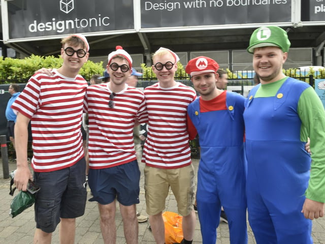Mario and Luigi and Where's Wally outside Headingley stadium