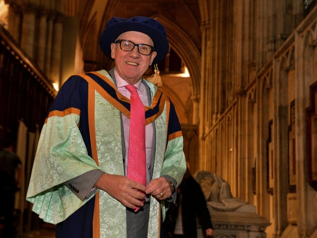 Harry Gration received an honorary degree from York St John University at York Minster in 2018