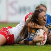 Fran Goldthorp's late try helped Rhinos to a memorable win at Saints. Picture by Ed Sykes/SWpix.com.