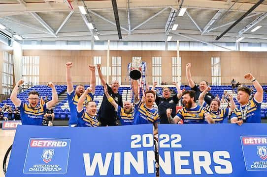 Rhinos celebrate their third successive Challenge Cup title. Picture by Will Palmer/SWpix.com.
