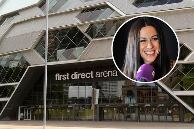 The First Direct Arena in Leeds and, inset, Alanis Morissette pictured in 2012. Pictures: JPIMedia/PA.