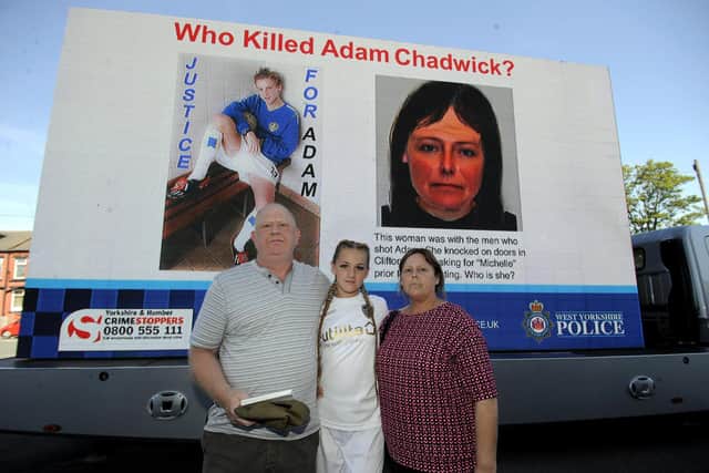 Martin and Jackie Chadwick, with granddaughter Ruby, as they made an appeal for information in 2018 on the 10th anniversary of the shooting. Picture: Simon Hulme