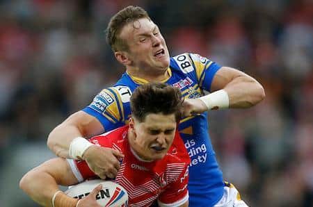 Harry Newman tackles Saints' Jon Bennison during last week's game. Picture by Ed Sykes/SWpix.com.