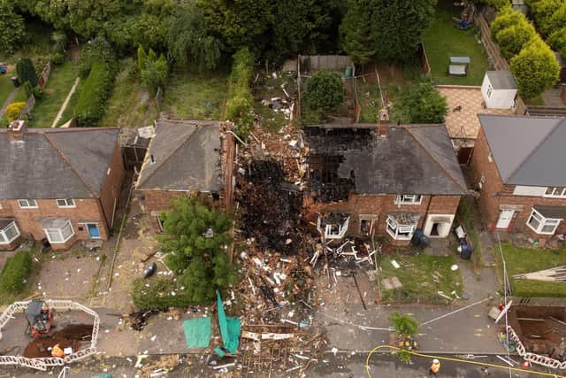 The scene in Dulwich Road, Kingstanding, where a man suffered life threatening injuries after an explosion destroyed a house. PIC: Joe Giddens/PA Wire