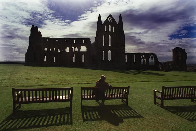 Whitby Abbey landmarks is captured in all its glory as the autumn sunshine shines down on the ruins in September 1998.