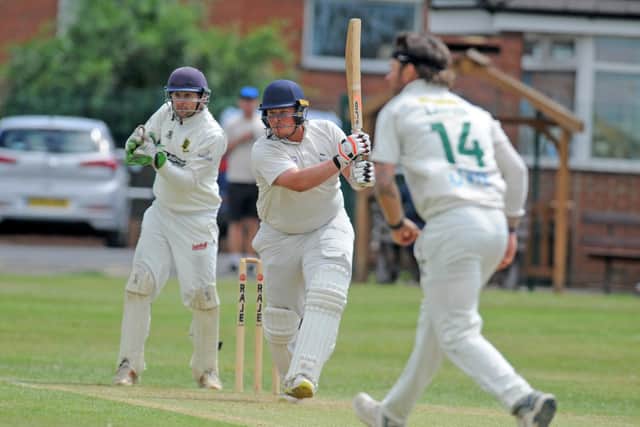 David Stiff of Hanging Heaton goes on the attack against New Farnley. Picture: Steve Riding.
