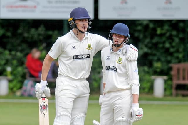 Adam Waite of New Farnley who scored 106 and Joe Pyrah who scored 63 put on 127 for the second wicket in New Farnley's Priestley Cup victory over Townville. Picture: Steve Riding.