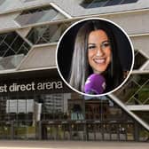 The First Direct Arena in Leeds and, inset, Alanis Morissette pictured in 2012. Pictures: JPIMedia/PA.