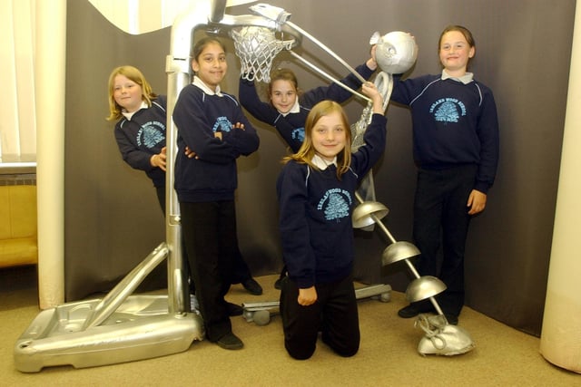 Pupils from Ireland Wood Primary who had made an award-winning sculpture. Pictured, from left, are Leah Archer, Prabjoth Kaur, Rachel Bradley, Rachael Crosby and Laura Handley.