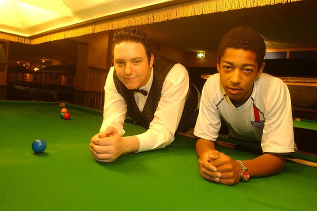 Yorkshire U-19 snooker champion, David Grace (left) and Yorkshire U-16 snooker champion, Curtis Lewis, at Northern Snooker Centre.