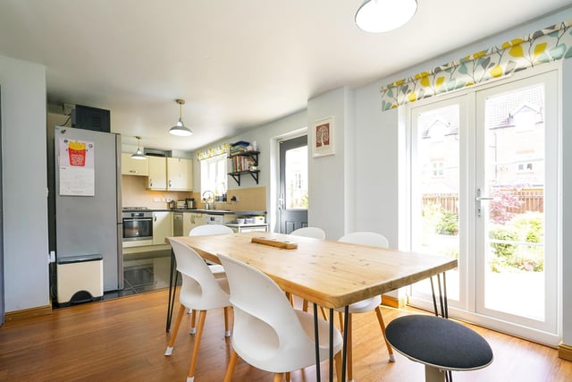 Connected to the kitchen is the lovely dining area able to fit a six seater table, perfect for a family gathering and entertaining. In the summer months you are able to open the double doors onto the garden and relax.
