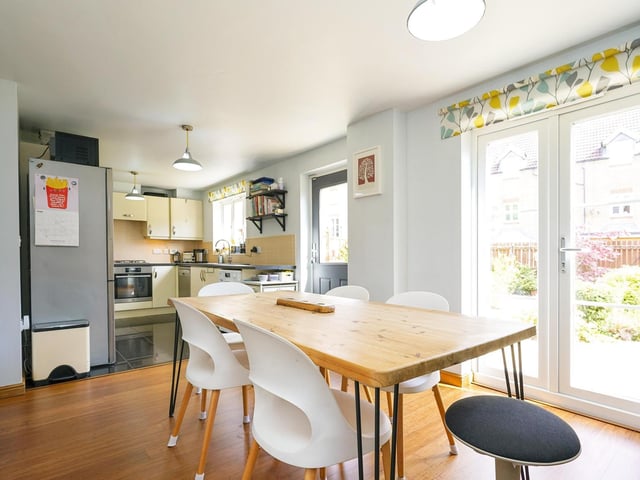 Connected to the kitchen is the lovely dining area able to fit a six seater table, perfect for a family gathering and entertaining. In the summer months you are able to open the double doors onto the garden and relax.
