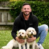 Dog walk for Mental Health .. Richard Somers pictured with his dogs Bailey and Bella at his home at Scarcroft, Leeds..Picture by Simon Hulme