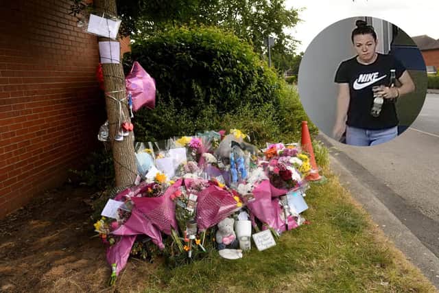 Floral tributes have been laid on Kimberley Road where Terri Jordan, inset, was found dead last week