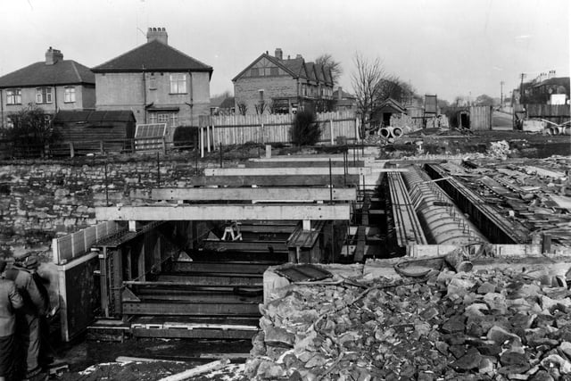 Improvements being made on the bridge at Cross Gates  in March 1955.