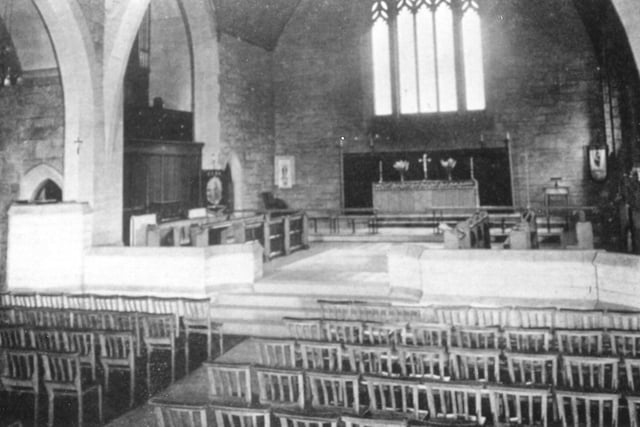 Inside Manston St. James' Church on Church Lane in September 1951.