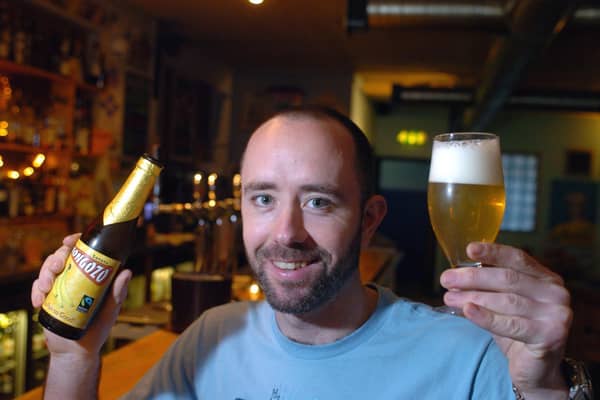 Christian Townsley (co-owner of the North Bar)) with a glass of Mongozo beer back in 2007. Photo: Mel Hulme
