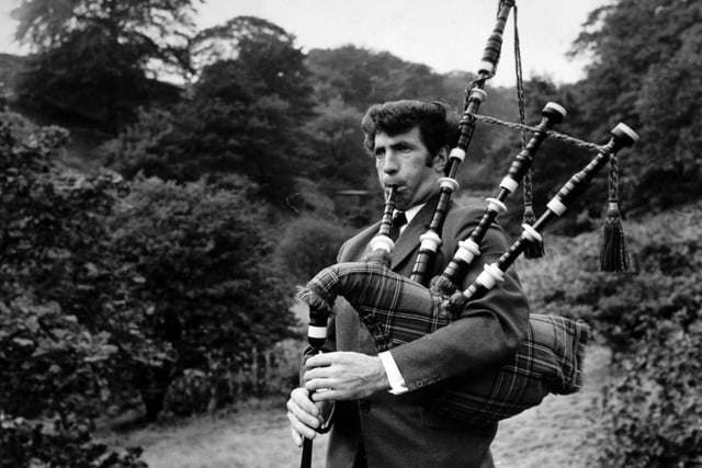 City of Leeds Pipe Band members John Teggait plays the pipes in Dean Woods near his Morley home in October 1971. He had tried practising at home. "The noise nearly raised the roof," said his wife Eileen.