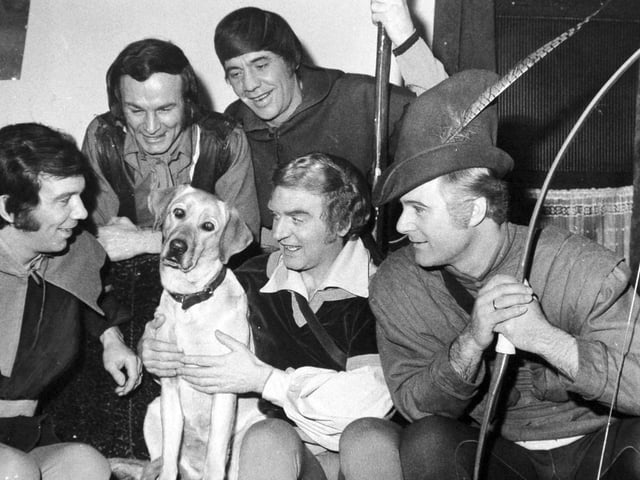 The Dallas Boys in their dressing room with their dog Petra in January 1971. Pictured are Nicky Clarke, Joe Smith, Stan Jones, Leon Fisk and Bob Wragg.
