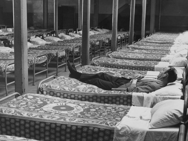 Inside the dormitory at the Salvation Army's Lisbon Street hostel.