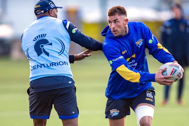 Kye Evans training with Rhinos in 2020. Picture by Bruve Rollinson.