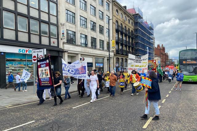 The protest doubled up as a celebration of the NHS as it approaches its 74th birthday.