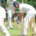 Pudsey Congs bowler Vinit Patel celebrates after bowling East Ardsley batter Daniel McTerney for a duck. Picture: Steve Riding.