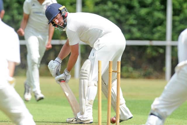 Pudsey Congs bowler Vinit Patel celebrates after bowling East Ardsley batter Daniel McTerney for a duck. Picture: Steve Riding.