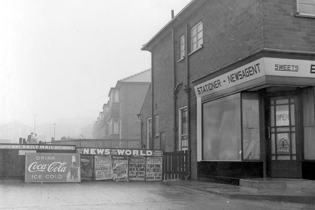 A newsagent and sweet shop, owned by Edward Hutchinson, on corner of Heath Grove, opposite Elland Road in January 1940.
