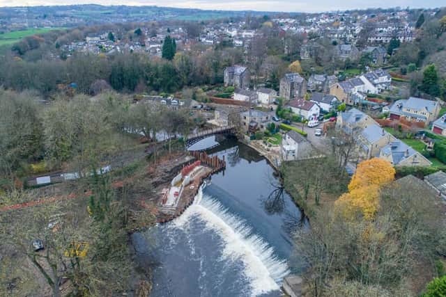 In June 2020, work started to construct the fish pass adjacent to the weir however during construction, in late January 2021 the region was hit by Storm Christophe. Picture: Environment Agency.
