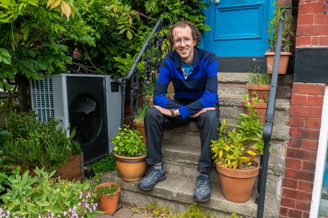 Ewan Jones, of Burley, Leeds, has fitted an air source heat pump, solar panels, and more internal insulation to his home to make it more energy efficient.