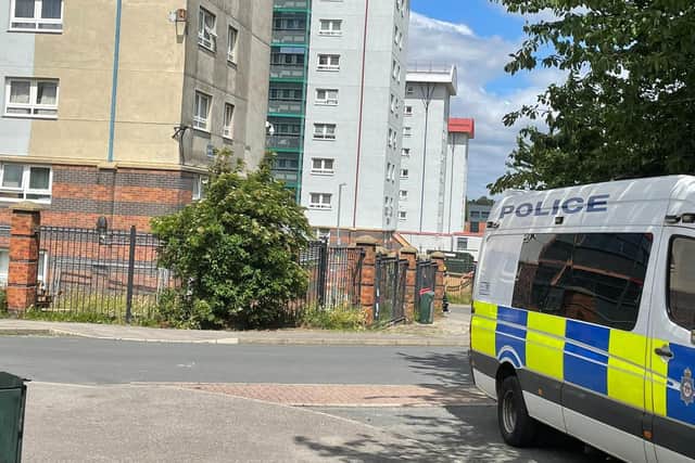 Police in Saville Green, Burmantofts, where the one-year-old baby died