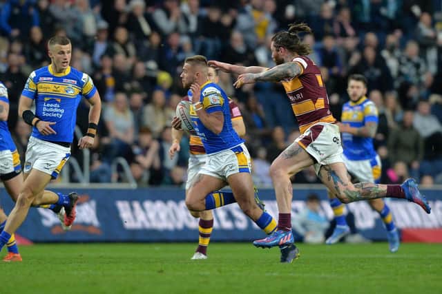 Jack Walker in action for Rhinos against Huddersfield in April. Picture by Bruce Rollinson.