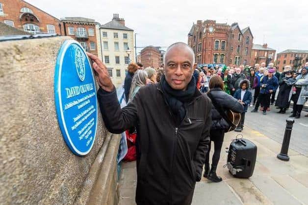 Prof Caryl Phillips at the unveiling of the David Oluwale blue plaque. Picture: James Hardisty.