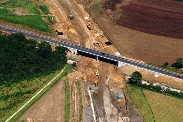 Looking north along the route of the M1-A1 link road showing the new bridge, now in use, carrying Bullerthorpe Lane traffic.