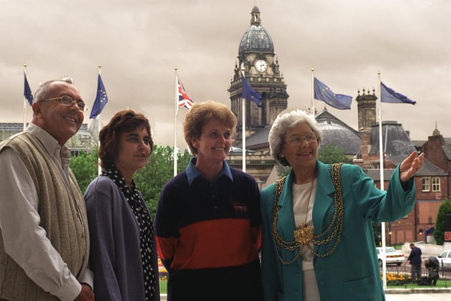 Leeds born Elaine Harding (centre) returned to the city foir the first time after emigrating to Australia 26 years ago. She is shown around a much changed Leeds with the city's Lord Mayor Coun Linda Middleton with friends Dave Martin and Betty Ellis.