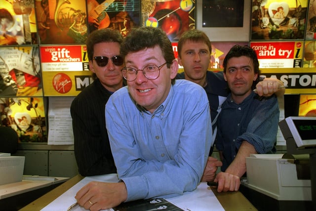 Band Stiff Little Fingers visited the Virgin Megastore on Albion Street to sign copies of their new album Tinderbox.
