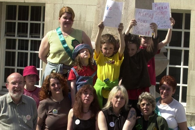 Staff and pupils Royal Park Primary joined forced with others from closure threatened school's from Greenwood and Becketts Park to protest at Leeds Civic Hall in April 2003.