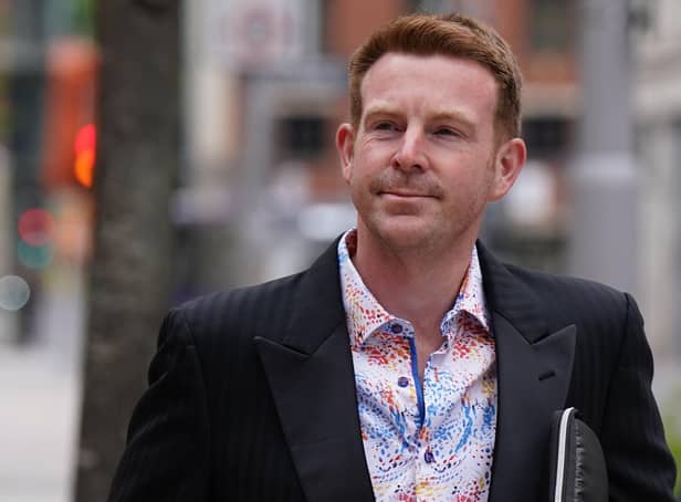 Ex-BBC presenter Alex Belfield arrives at Nottingham Crown Court for trial charged with stalking corporation staff members. Picture: Jacob King/PA Wire