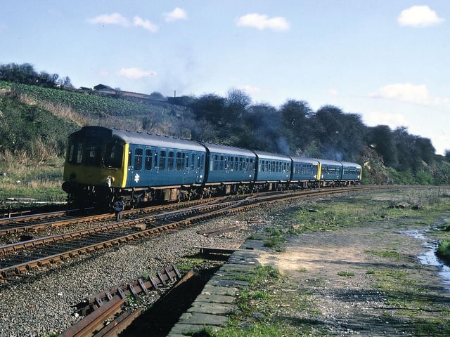 A Trans-Pennine diesel unit on its way to Leeds City after just passing through Morley Low Station in April 1972. PIC: David Atkinson Archive