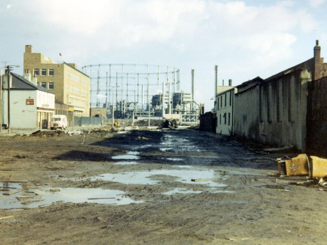 Sweet Street, looking east across Meadow Road, towards Dewsbury Road in January 1972.