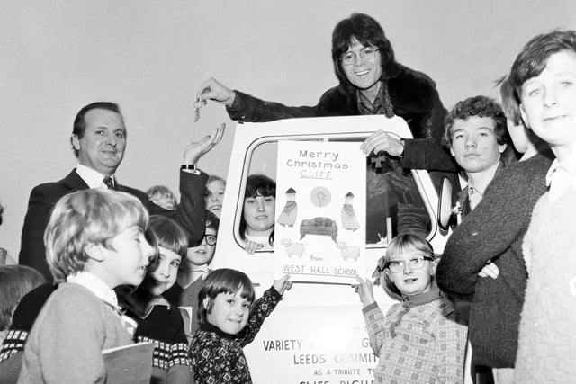 Cliff Richard visited West Hall School at Stanley in December 1972 to hand over a Variety Club of Great Britain sunshine coach. It was presented to the school by the Leeds committee of the club.