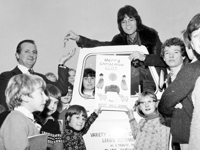 Cliff Richard visited West Hall School at Stanley in December 1972 to hand over a Variety Club of Great Britain sunshine coach. It was presented to the school by the Leeds committee of the club.