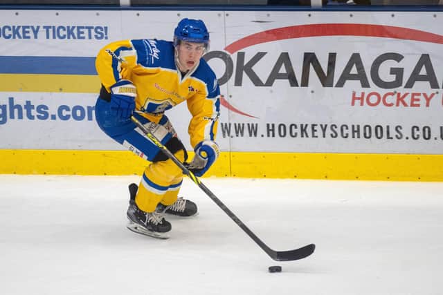 HELLO AGAIN: Kieran Brown played alongside new Leeds Knights defenceman Josh Hodgkinson for GB Under-18s when winning gold at the World Championships Division 2A back in 2018. Picture: Bruce Rollinson