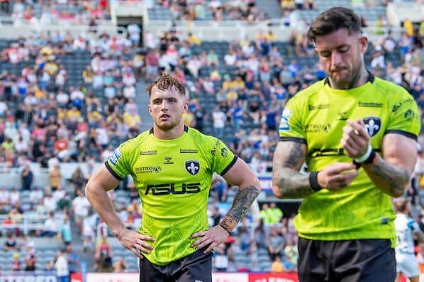 Jack Croft and Kyle Evans show their disappointment aftert Trinity's loss. Picture by Allan McKenzie/SWpix.com.