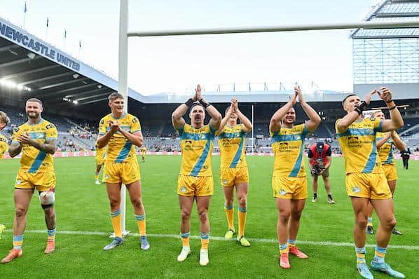 Rhinos players celebrate their Magic Weekend win over Castleford. Picture by Will Palmer/SWpix.com.