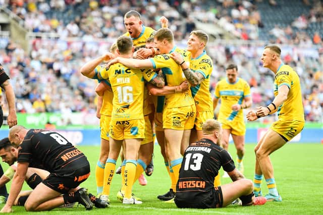 Joe Westerman shows his frustration after Aidan Sezer scored for Leeds Rhinos at Magic Weekend. Picture: Will Palmer/SWpix.com